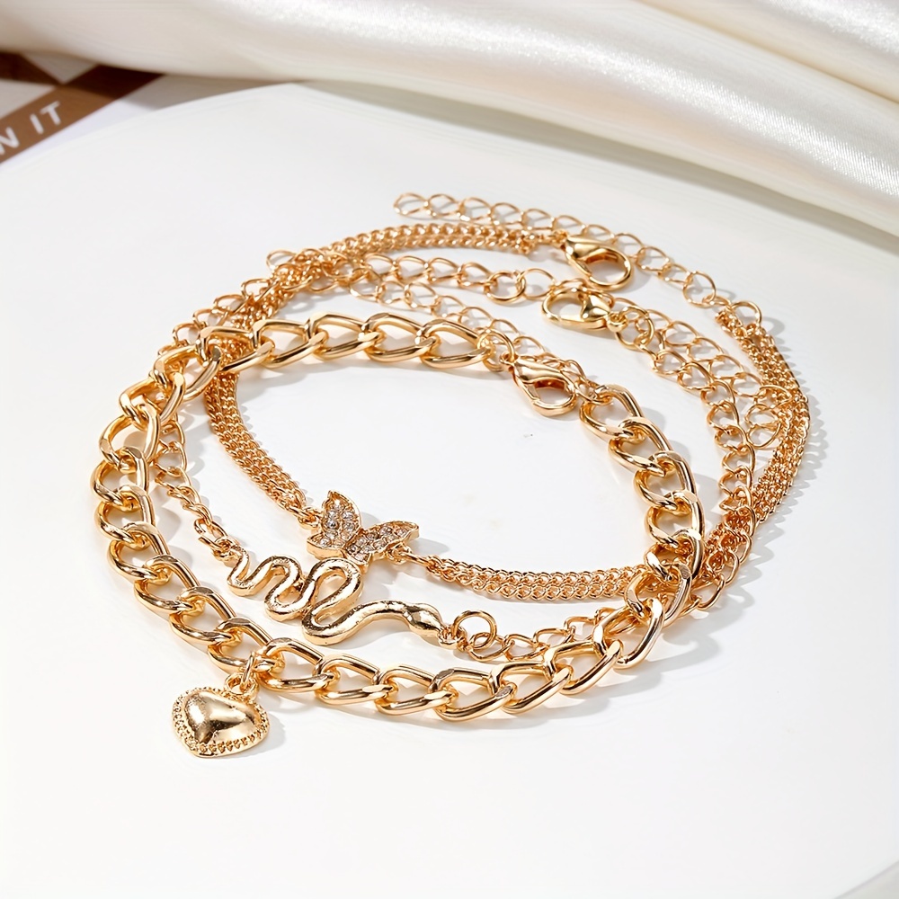 Retro Rhinestone Love Butterfly Foot Chain Set